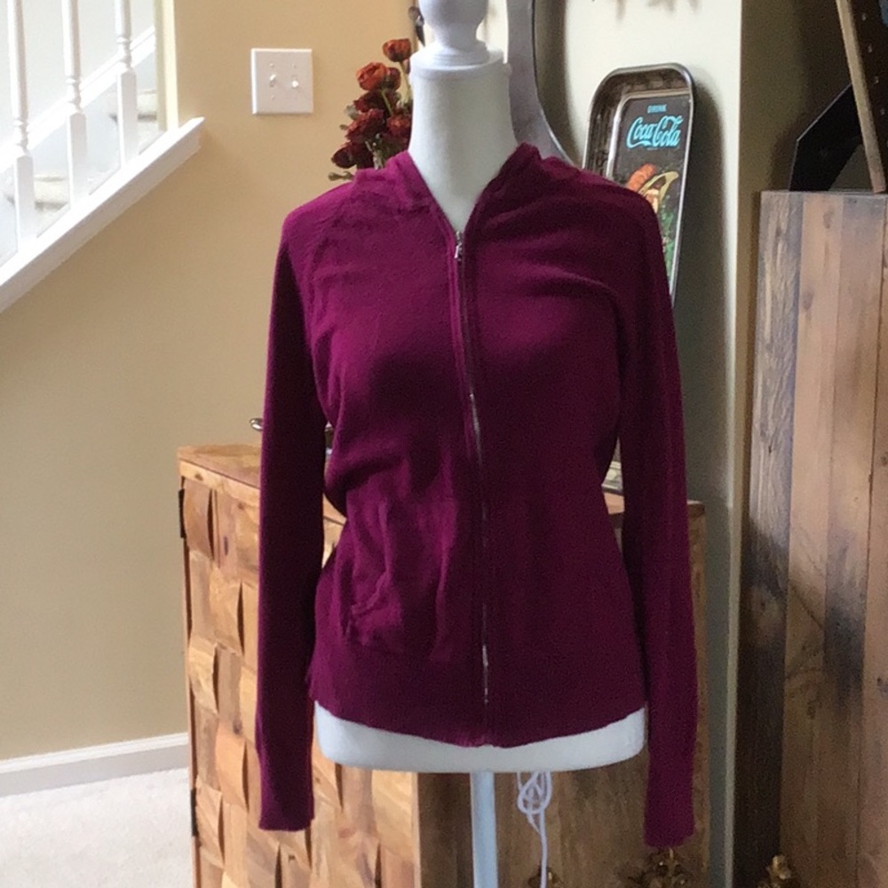 Ann Taylor zip hoodie light weight sweater size medium color fuchsia pink